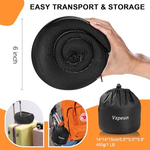 Travel Pillow - Hooded Neck Pillow Airplane Memory Foam Filling for Plane, Office, Cars Sleeping, Road Trip, Long Flights, Airplane Travel Essentials, Includes Eye Mask & Earplugs (Black) - color: Black