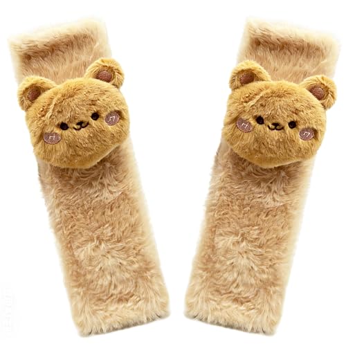 Baby Car Seat Neck Cover, Baby Strap Pad, Car Seat Strap Cover, Car Seat Belt Cover Boy Girl, Baby Neck Pad, Car Strap Pad Fleece, Belt Pad Plush Doll, Seat Belt Pads (Bear Doll in Brown Fleece) - color: Bear doll in brown