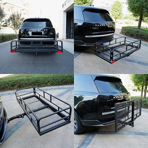 60" x 24" x 13" Hitch Cargo Carrier, 600 Lbs Heavy Duty Folding Luggage Rack for SUV & Truck, Steel Mesh Cargo Carrier Hitch Mount Fits 2" Receiver，with 57x22x13 Waterproof Bag - color: 60x24x13 inch with Bag