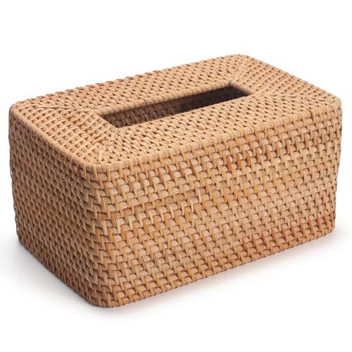 Rattan Tissue Box Cover, Rectangle Wicker Tissue Box Holder, Boho Tissue Box Cover for Living Room, Bathroom, Kitchen, Bedroom, 10.2 x 6.2 x 5.3 inch, Natural - color: Natural, size: Rectangular (5.3"H)