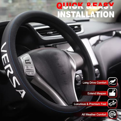 XITER Leather Steering Wheel Cover for Nissan Versa 2012-2019-With Versa Logo - color: Versa 2012-2019,With "Versa " LOGO