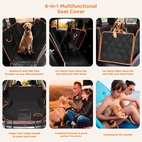 Waterproof Dog Car Seat Cover for Back Seat,Collapsible Scratchproof Dog Car Seats Covers,Nonslip Dogs Seat Cover with Mesh Window,Storage Pocket,Side Flaps,Universal Size Fit for Car/Truck/SUV