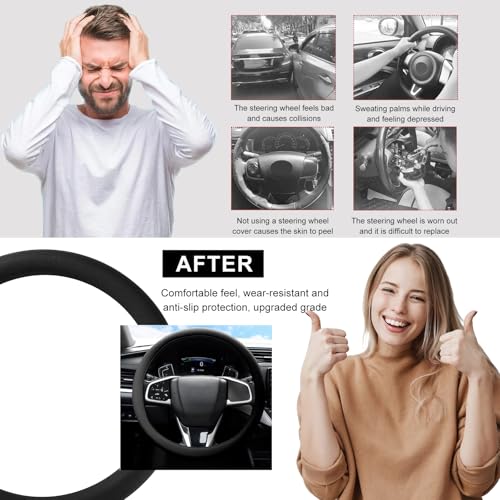 DXNQ Car Steering Wheel Cover, 13 to 14.17 inches Anti-Slip Silicone Steering Wheel Protector, Soft Flexible Shock-Absorbent Steering Wheel Protective Cover for Most Car Models (Black) - color: Black