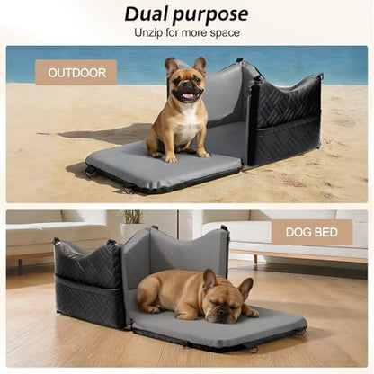 JOEJOY PU Dog Car Seats for Small Medium Dogs, Wipe Clean Waterproof Dog Booster Seat with 2.5 inch Cushion, Thickened 2 inch Memory Foam Pet Car Seats with Safety Belt and Storage Pockets