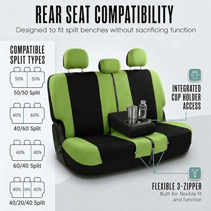 Automotive Seat Covers Green Universal Fit Combo Set with Steering Wheel Cover and Seat Belt Pad fits most Cars, SUVs, and Trucks (Airbag Compatible and Split Bench) FH Group FB030GREEN-COMBO - color: Green