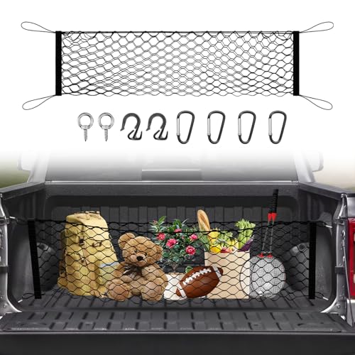 Canvcle Truck Bed Cargo Net for 2019-2025 2026 Dodge Ram 1500 Accessories Envelope Style Mesh Trunk Net Organizer and Storage Stretchable Adjustable Elastic Nylon Rear Cargo Netting with Hooks - style: for Dodge Ram 1500