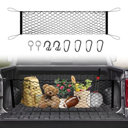 Canvcle Truck Bed Cargo Net for 2019-2025 2026 Dodge Ram 1500 Accessories Envelope Style Mesh Trunk Net Organizer and Storage Stretchable Adjustable Elastic Nylon Rear Cargo Netting with Hooks - style: for Dodge Ram 1500