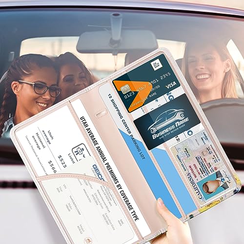 CoBak Car Registration and Insurance Holder - Vehicle Glove Box Car Organizer,Auto Truck Comparment Accessories Case with Magnetic Closure for Essential Document,Driver License,Cards - color: L-Oil Painting Pink