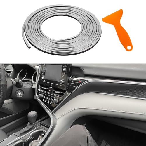 Car Interior Trim Strips, Car Door Trim, 32.8ft /10M Flexible Trim with Installing Tool, Automobile Molding Line Accessories for Door Panel Gap Instrument Panel (Electrosilvering) - color: Electrosilvering