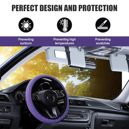 Steering Wheel Cover, Ice Silk & Microfiber 3D Massage Mesh Car Steering Wheel Cover, Breathable Anti-Slip Easy Grip Wheel Protector 14.5"-15", Universal for Most Cars (Purple) - color: Purple