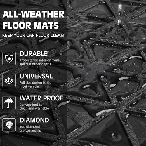 CAR PASS Bling Diamond Car Mats Rubber Floor Mats Full Set Anti-Slip 3D Rhombus Waterproof Trim to Fit Liner Universal Glitter Crystal Sparkly Shining Rhinestone Girl Women SUV Sedan, Black Diamond - color: Black Diamond