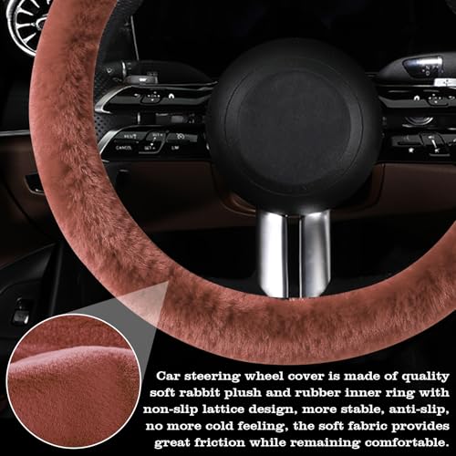Furry Warm Steering Wheel Cover, Universal 14.5-15 Inch Winter Plush Warm Steering Wheel Cover, Soft Fluffy, Anti-Slip Design, Soft Texture (Coffee) - color: Coffee Plush