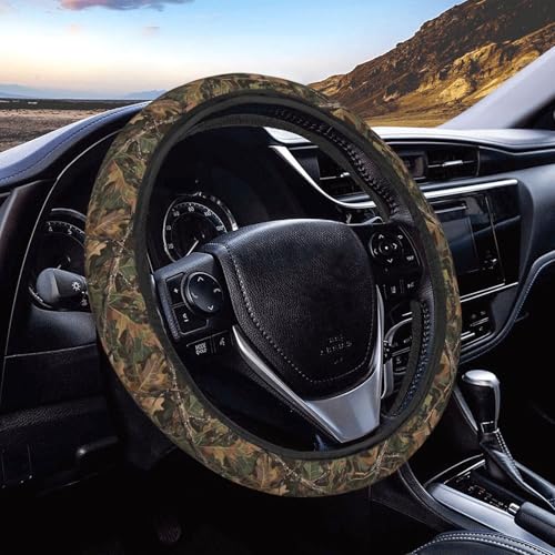 Brown Green Leaf Camo Pattern Steering Wheel Cover for Women Men, Non-Slip Steering Wheel Protector Car Wheel Covers, Universal 15 Inch Fit for Auto, Suvs, Truck - color: Brown Green Leaf Camo Pattern