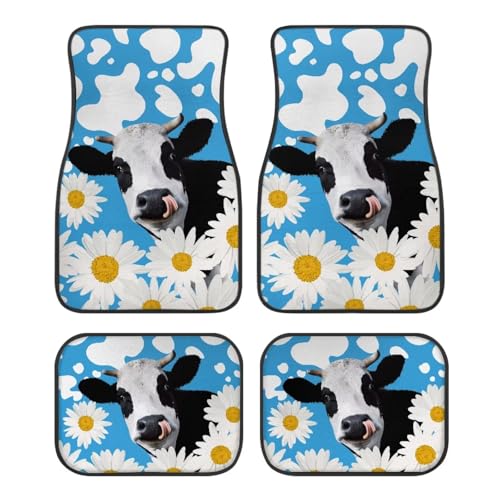 Cow Daisy Blue Carpet Floor Mats for Car & Auto - Universal Fit -Front & Rear Automotive Floor Mats - color: Cow Daisy Blue