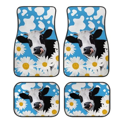 Cow Daisy Blue Carpet Floor Mats for Car & Auto - Universal Fit -Front & Rear Automotive Floor Mats - color: Cow Daisy Blue
