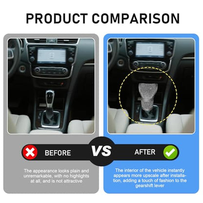 Bling Gear Shift Knob Cover, Anti-Scratch Crystal Glitter Rhinestones Car Gear Stick Protector, Automotive Diamond Shifter Cover, Universal Vehicle Decoration Accessories for Women (White)