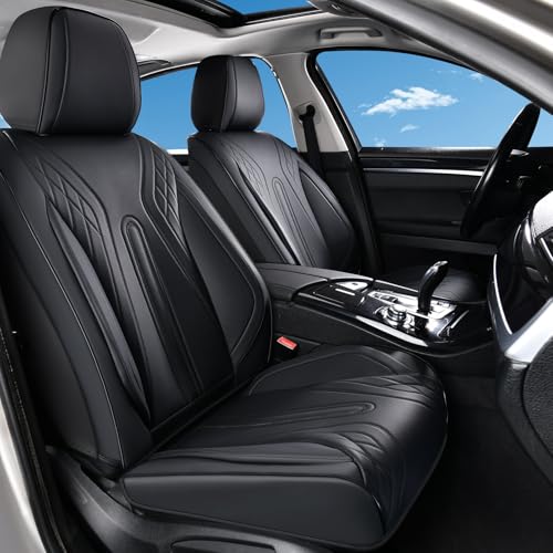Huidasource Front Seat Covers, Universal Fit for Most Cars SUV Trucks, Full Coverage Nappa Leather Seat Cover, Airbag, Velcro Adjustable, Storage Pocket Design, Seat Function Retain, Black - color: FR: Black, size: Front