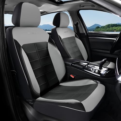 Coverado Front Seat Covers 2 Pieces Universal Seat Cover for Cars Breathable Leather Waterproof Car Seat Cover Driver Seat Cover Automotive Car Seat Cushion Fit for Most Cars SUV Trucks, Gray&Black - color: GrayB, size: Front