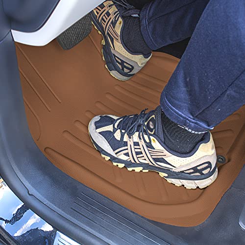 FH Group Faux Leather Deep Dish Car Floor Mats, Universal Fit, Trim-to-Fit, Brown - color: BROWN