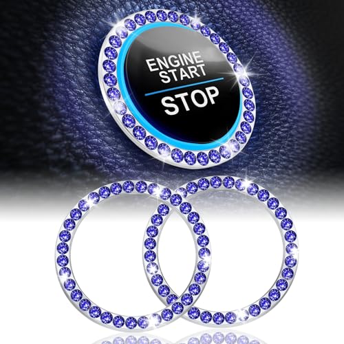 LivTee 2 PCS Crystal Rhinestone Car Engine Start Stop Decoration Ring, Bling Car Interior Accessories for Women, Push to Start Button Cover Sticker, Automotive Decals, Dark Blue - color: Dark Blue