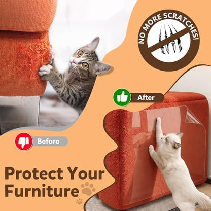 Anti Cat Scratch Furniture Protector, PET Single-Sided Sticky Couch Protector for Cats,100% Transparent Clear Training Self Adhesive Tape for Carpet, Sofa, Couch, Door (160in x12.4in)