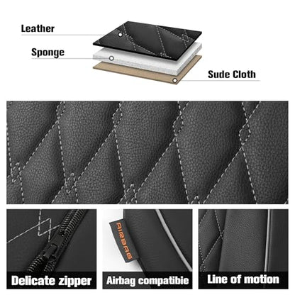 Faux Leather Car Seat Covers 2 Front Set,Luxury and Comfortable Seat Covers for Cars, Airbag Compatible Car Interior Covers, Universal Fit for Suvs,Vans,Trucks(Black/Grey)