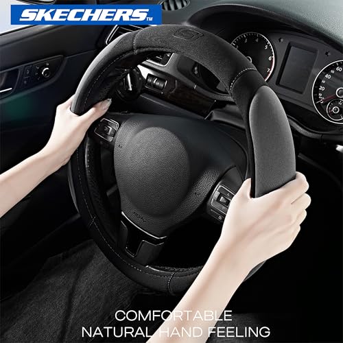 Skechers Steering Wheel Cover,14.5-15 Inch Universal Memory Foam Car Steering Wheel Covers Breathable Anti-Slip Steering Wheels Accessories for Men Women (Black & Grey) - color: Gray