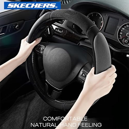 Skechers Steering Wheel Cover,14.5-15 Inch Universal Memory Foam Car Steering Wheel Covers Breathable Anti-Slip Steering Wheels Accessories for Men Women (Black & Grey) - color: Gray