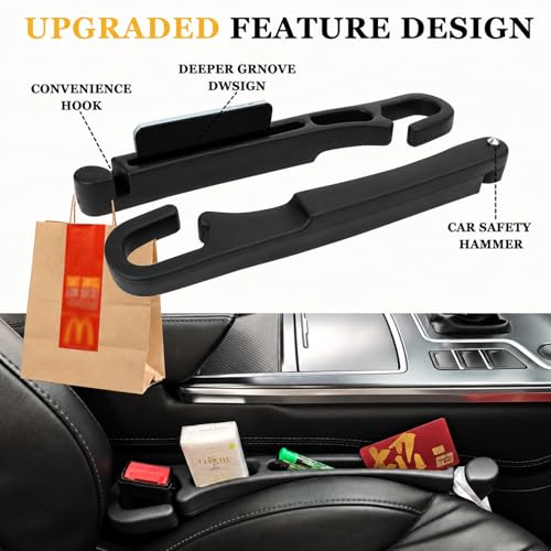 2-Pack Car Seat Gap Filler Compatible with Subaru Outback, Forester, Crosstrek, Ascent & Solterra Accessories, Seat Gap Organizer with Emergency Glass Breaker & 2 Sunglasses Holders, Black