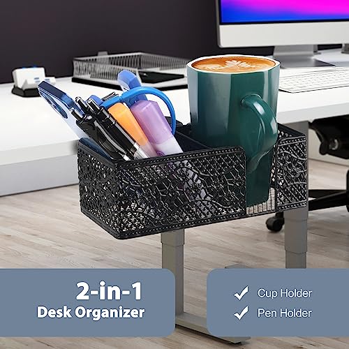 Desk Organizer Clip on Desk Cup Holder Pencil Holder for Desk Storage Beverages Phone Holder Desk Organizer and Accessories Office School Home