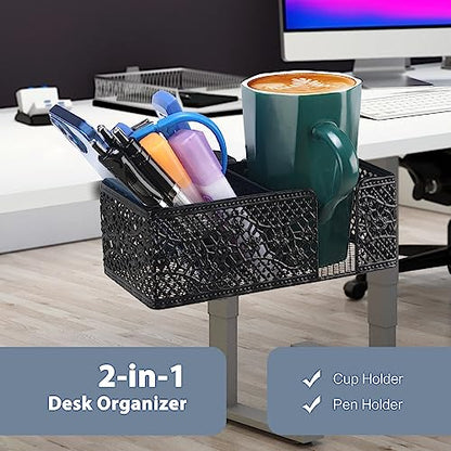 Desk Organizer Clip on Desk Cup Holder Pencil Holder for Desk Storage Beverages Phone Holder Desk Organizer and Accessories Office School Home
