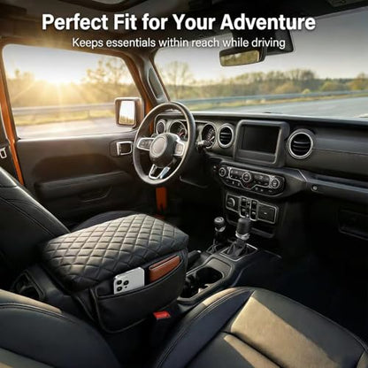 Center Console Cover Compatible with Jeep Wrangler JL 2018-2025, Armrest Cover with Pockets for Jeep Gladiator JT 2020-2025, armrest Cushion for Wrangler JL JLU&Gladiator JT Accessories
