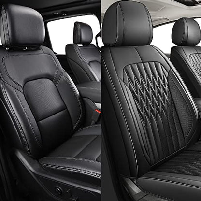 Huidasource Black Car Seat Covers, Waterproof Faux Leather Universal Fit Most Cars Sedans SUVs Trucks Airbag Compatible, Cup Holder Access, Car Seat Compatible, Easy Install, Wipes Clean - color: B-Black, size: 5pcs Full Set