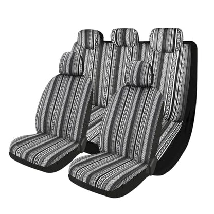 9PCS Baja Saddle Blanket Car Seat Covers, Front Set Breathable Washable Seat Covers with Seatbelt Pad, Striped Woven Cloth Airbag Compatible Seats Protector for Most Vehicles (Black White Thin) - color: Black White Thin