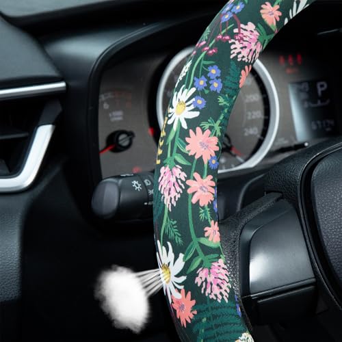 Flower, Floral, Daisies Steering Wheel Cover Auto Steering Wheel Protector, Anti-Slip, Breathable, Absorbing Sweat, Universal Car Accessories 14.5–15 inch,Fit for Most Car, Trucks, SUV - style: Flower, Floral, Daisies