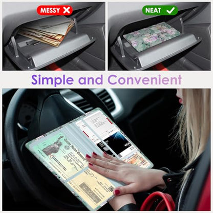 Car Registration and Insurance Holder，Colour Patterns Men Women Car License Document Registration and Insurance Card Holder - color: Green Flower