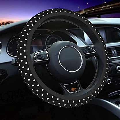 Black and White Polka Dot Steering Wheel Covers Non Slip Neoprene Steering Wheel Protector Universal 15 inch for Women Men - color: Black19