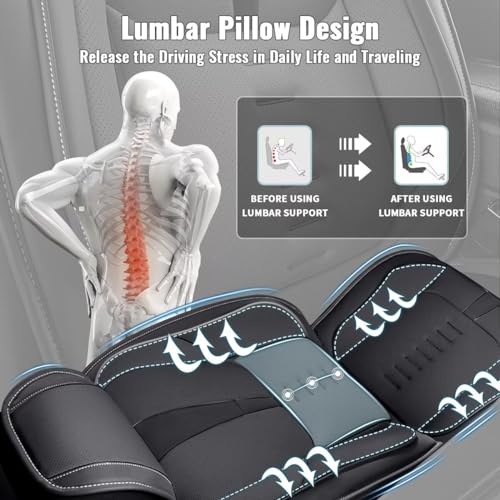 2PCS Front Car Seat Covers Fit for Nissan Frontier 2009-2024 2025 Breathable Faux Leather Seat Cushion with Lumbar Support Airbag Compatible Automotive Interior Accessories (Black)