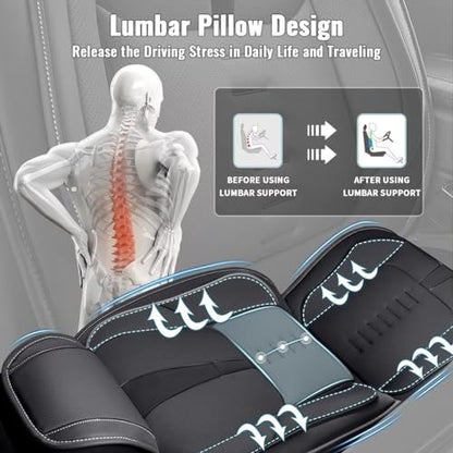 Seat Covers Fit for Hyundai Sonata 2007-2024 2025 2026 Full Set Seat Covers Breathable 3D Lumbar Support Faux Leather Protector Car Seat Covers (Black Line)