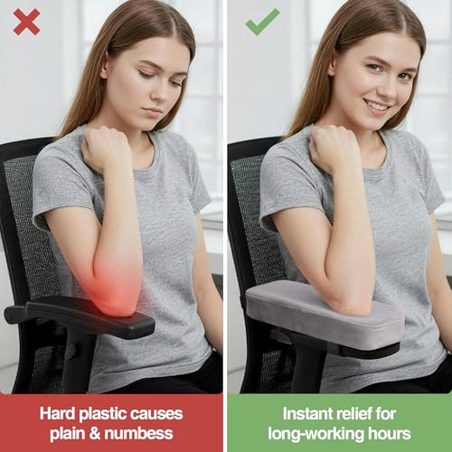 Smiry Ergonomic Office Chair Armrest Pads, Memory Foam Arm Rest Covers, Non-Slip Armrest Cushion with Adjustable Buckles and Straps, Elbow Relief for Desk, Gaming & Wheelchair (Grey, Set of 2) - color: Grey