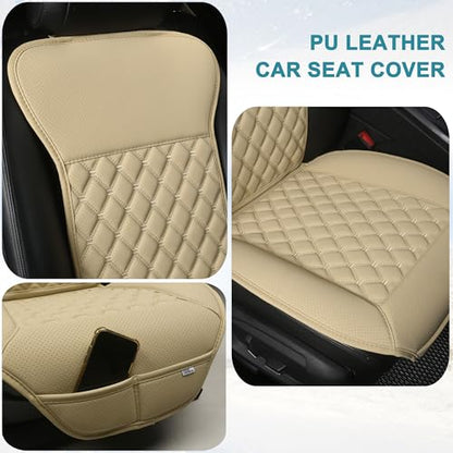 Black Panther 1 Pair Luxury Car Seat Covers Protectors, Anti-Slip Driver Seat Cover with Partial Backrest Coverage (Middle Part Only), Diamond Pattern, Compatible with 95% Cars (Beige) - color: Diamond Pattern - Beige