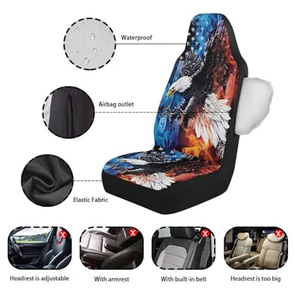 Eagle American Flag Printed 2 Pcs Car Front Seat Cover Waterproof, Non Slip Car Seat Cushion Protector Compatible with Airbag, Universal Fits for Most Auto SUV Truck Sedan - color: Blue and Red - Eagle American Flag