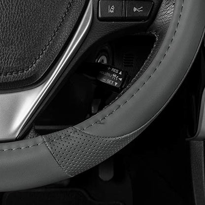 Motor Trend Perforated Microfiber Leather Steering Wheel Cover for Cars Trucks SUVs Vans, Sporty Racing Improved Grip Anti-Fatigue Ergonomic Design, Airbag Compatible - Fits Standard 15" Inch - Gray