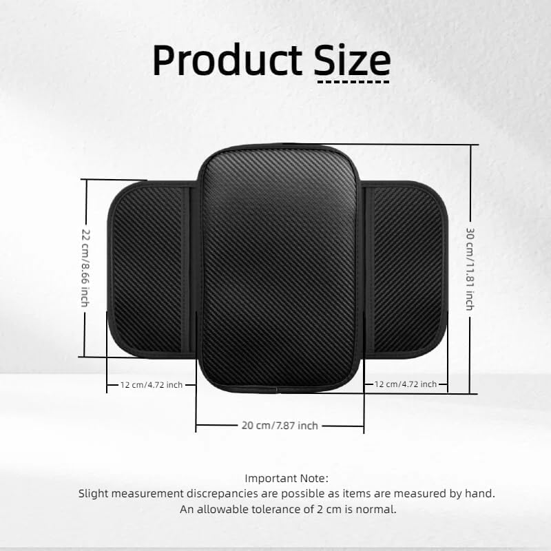 Car Center Console Cover Armrest Cover, Carbon Fiber PU Leather Auto Center Console Pad Protector with Side Storage Bags, Universal Waterproof Anti-Slip for Most Cars Trucks Vans