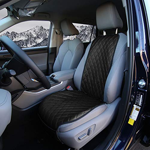 FH Group Car Seat Cushion – Faux Leather Single Front Seat Cover with Front Pockets, Airbag Compatible, Universal Fit Car Seat Cushion for Driver or Passenger Seat, SUV, Truck, Sedan & Van – Black - color: Black, style: Front Set