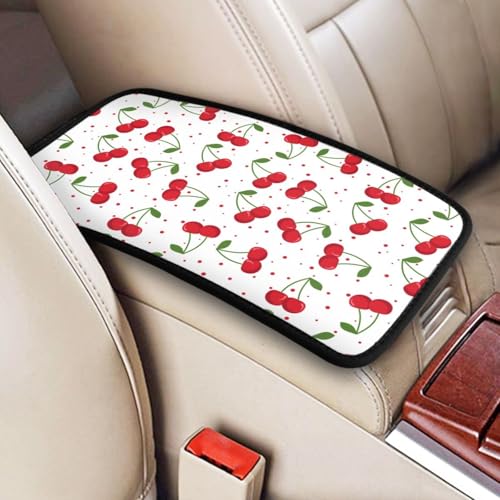 Universal Car Center Console Cushion Pad, Red Cherry Soft Waterproof Car Center Console Cover Auto Armrest Seat Box Cover Protector for Most Vehicle SUV Truck Car - color: Red Cherry