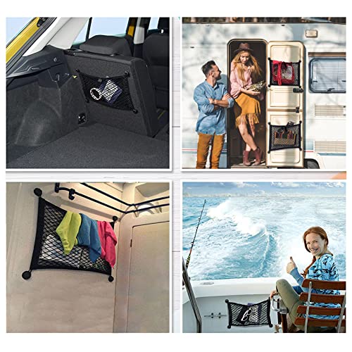 2 Pack Small Cargo Net Pocket Storage Mesh Net Elastic Automotive Cargo Nets Storage Pouch for Car Trunk Net, RV, Boat Storage Mesh Pocket Net with 8 Mounting Screws and Hooks (18 x 9.8 Inches) - size: 18 x 9.8 Inches