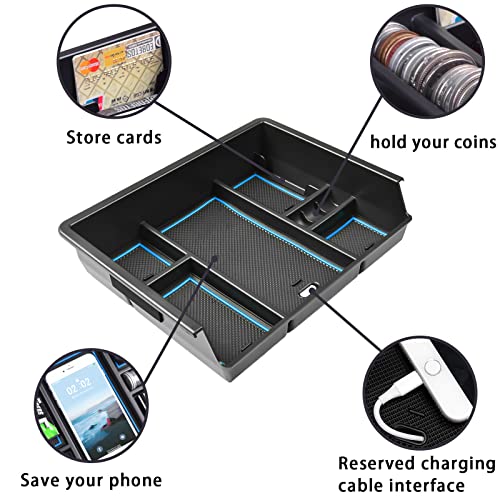 Center Console Organizer Tray Compatible with Chevy Silverado/GMC Sierra 1500/2500/3500HD 2014-2018,15-19 Silverado/Sierra 2500HD/3500HD Accessories Compartment,Full Console w/Bucket Seats ONLY,Blue - color: Blue Trim