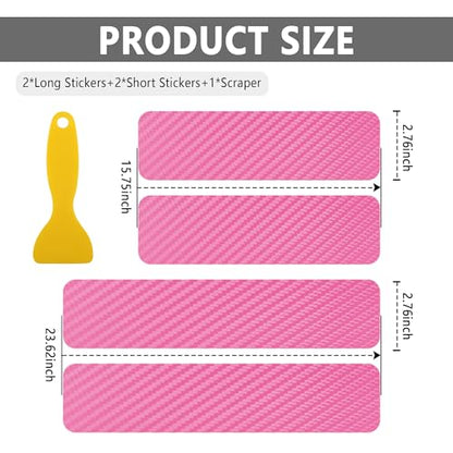 4PCS Car Door Sill Protector with Scraper,Carbon Fiber Car Door Protector Edge Guards for Front Rear Door Sills,Universal Anti-Scratch Car Door Threshold Strips (Pink)