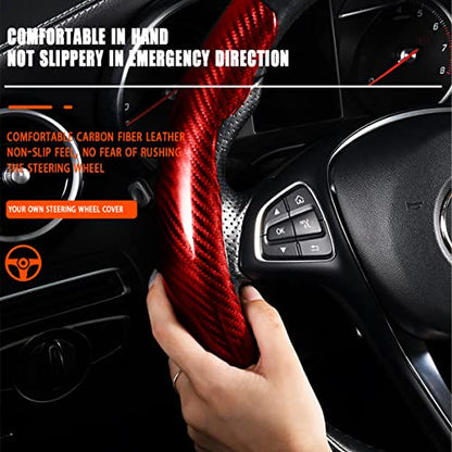 Steering Wheel Cover, 2PCS Segmented Steering Wheel Protector, Carbon Fiber Anti-Slip and Durable Car Accessory, Universal Fit for Most Cars，SUVs (Carbon Fiber Red) - color: Carbon Fiber Red
